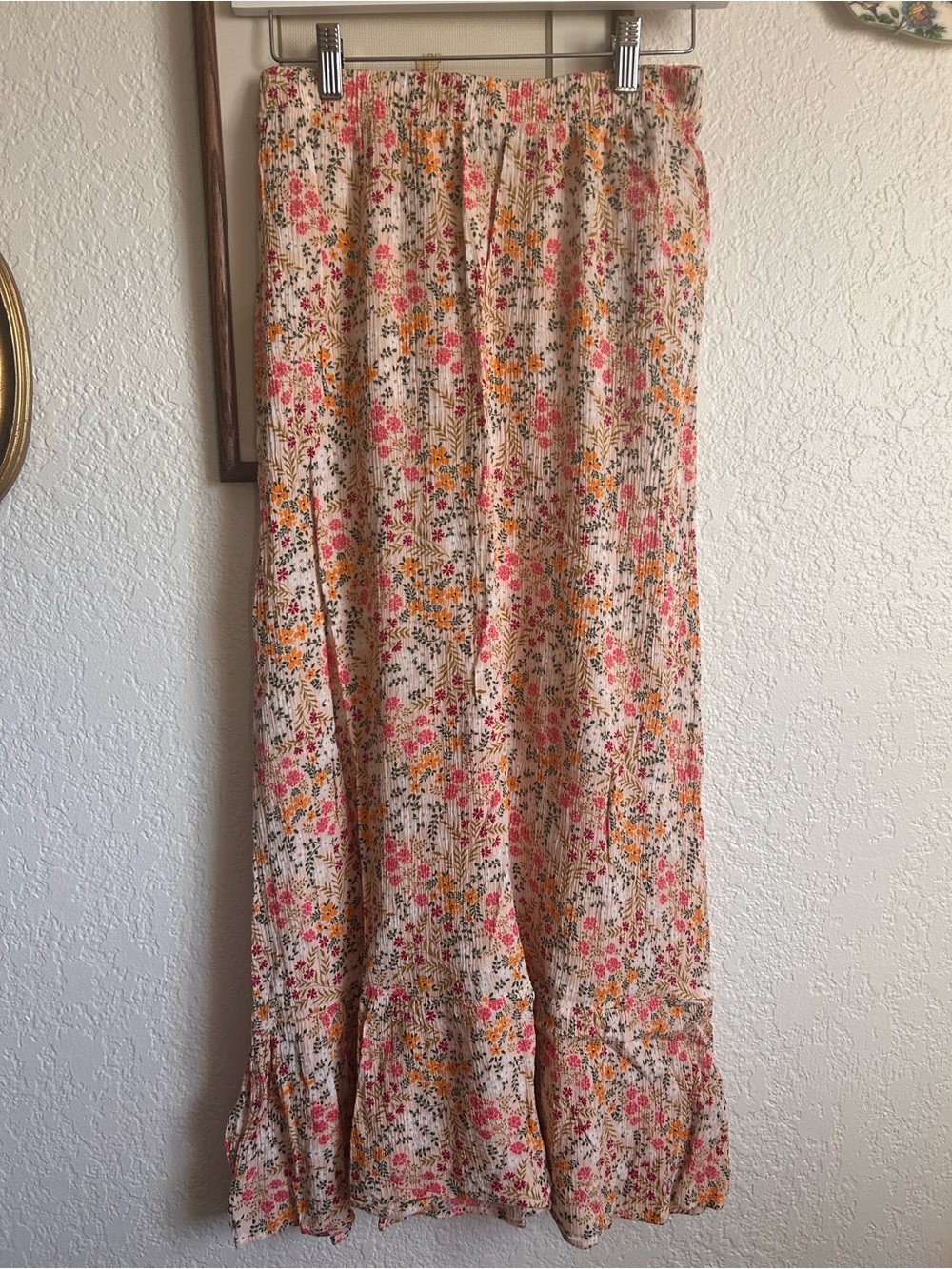 Sadie & Sage Cream Maxi Skirt with Pink & Orange Floral Print